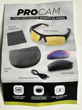 Inventel 857401007929 Procam Video Recording Sports Glasses Hd 1080p - New -never Used