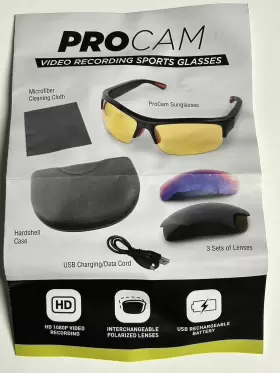 Inventel 857401007929 Procam Video Recording Sports Glasses Hd 1080p - New -never Used Inventel 857401007929 Procam Video Recording Sports Glasses Hd 1080p - New -never Used