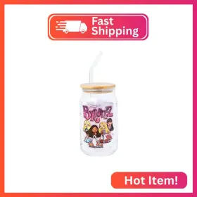 Btz601qp Silver Buffalo Bratz Featuring Yasmin Cloe Sasha And Jade Glass Jar Tumbler W