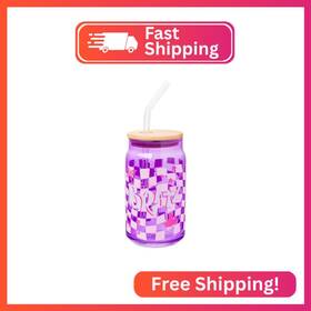 Silver Buffalo Btz837qp Bratz Logo Retro Groovy Purple Checkered Glass Jar Tumbler With B