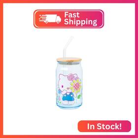 Silver Buffalo Hk1894qp Sanrio Hello Kitty Floral Glass Tumbler With Bamboo Lid And