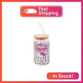 Hk2878qp Silver Buffalo Sanrio Hello Kitty Neon Fruits Rainbows And Hearts Pattern Glass