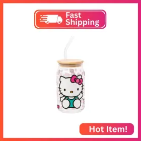 Kty772qp Silver Buffalo Sanrio Hello Kitty Strawberry Milk Bow Pink Polka Dot Glass Jar T
