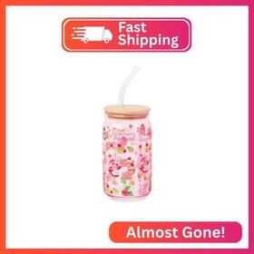 Silver Buffalo Sbk915qp Strawberry Shortcake Berry Print Glass Tumbler With Bamboo Lid An