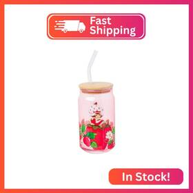 Silver Buffalo Sbk940qp Strawberry Shortcake Vintage Glass Tumbler With Bamboo Lid And Gl