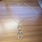 Nicky Butler Silver Pink Glass Heart Bow Pendant Necklace, 18" Oval Link Chain Pre-owned. Price: $22.00.