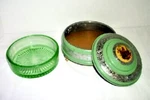 Art Deco Uranium Glass Powder Jar Aluminum Jade Silver French Man Cameo Glows. Price: $119.84.